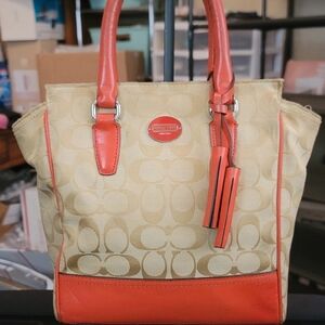 Coach Tan and Red Women's Tote Bag